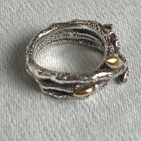 Stephen Dweck Diamonds Sterling Silver & Gold Triple Branch Ring Size 8 - Picture 11 of 11